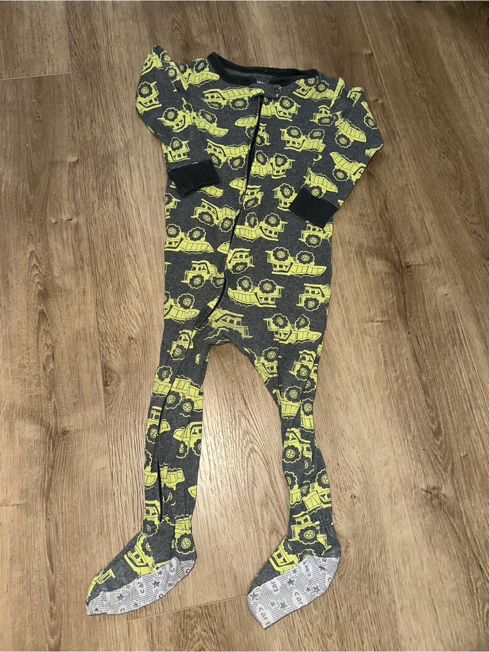 Carter's Gray and Neon Yellow Construction Truck Footed One-Piece